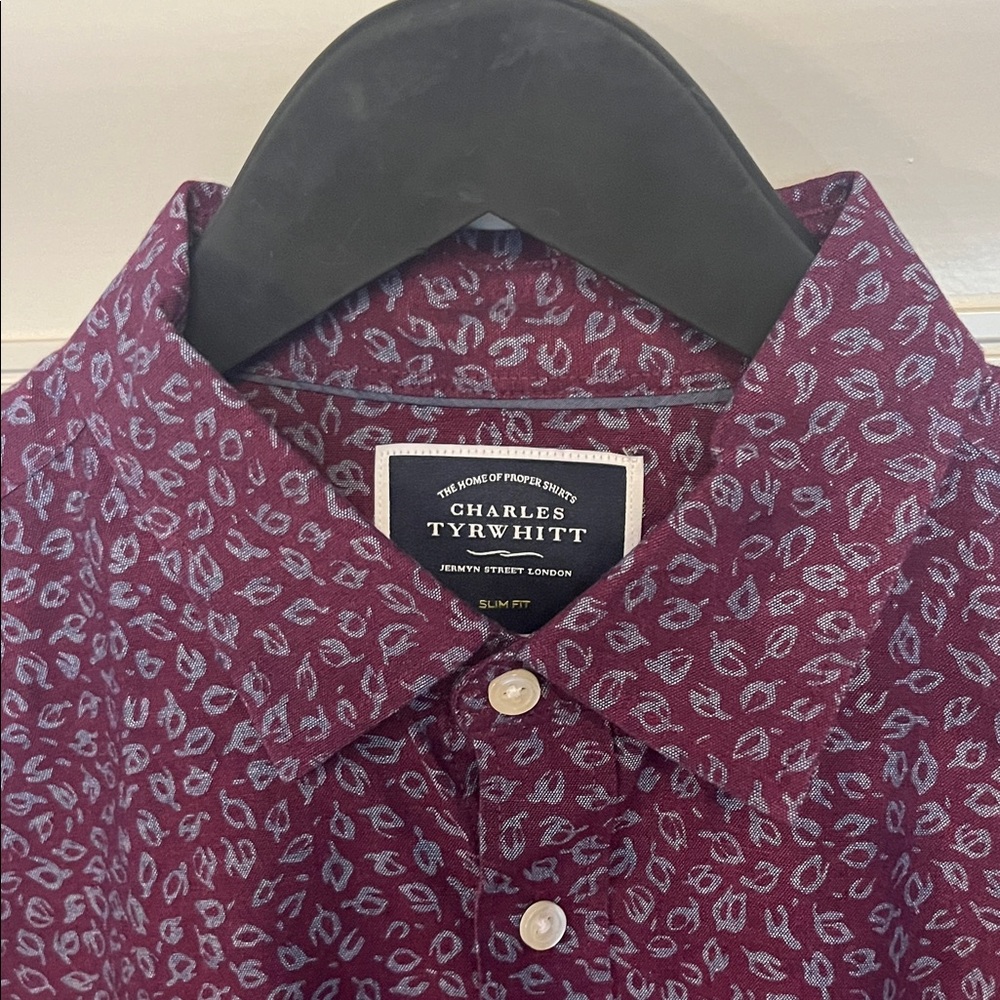 Charles Tyrwhitt Maroon Patterned Button Down Shi… - image 2